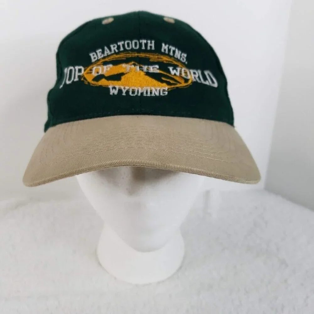 Beartooth Mountains Hat Wyoming Strapback Cap‎ Green Khaki Top of the World